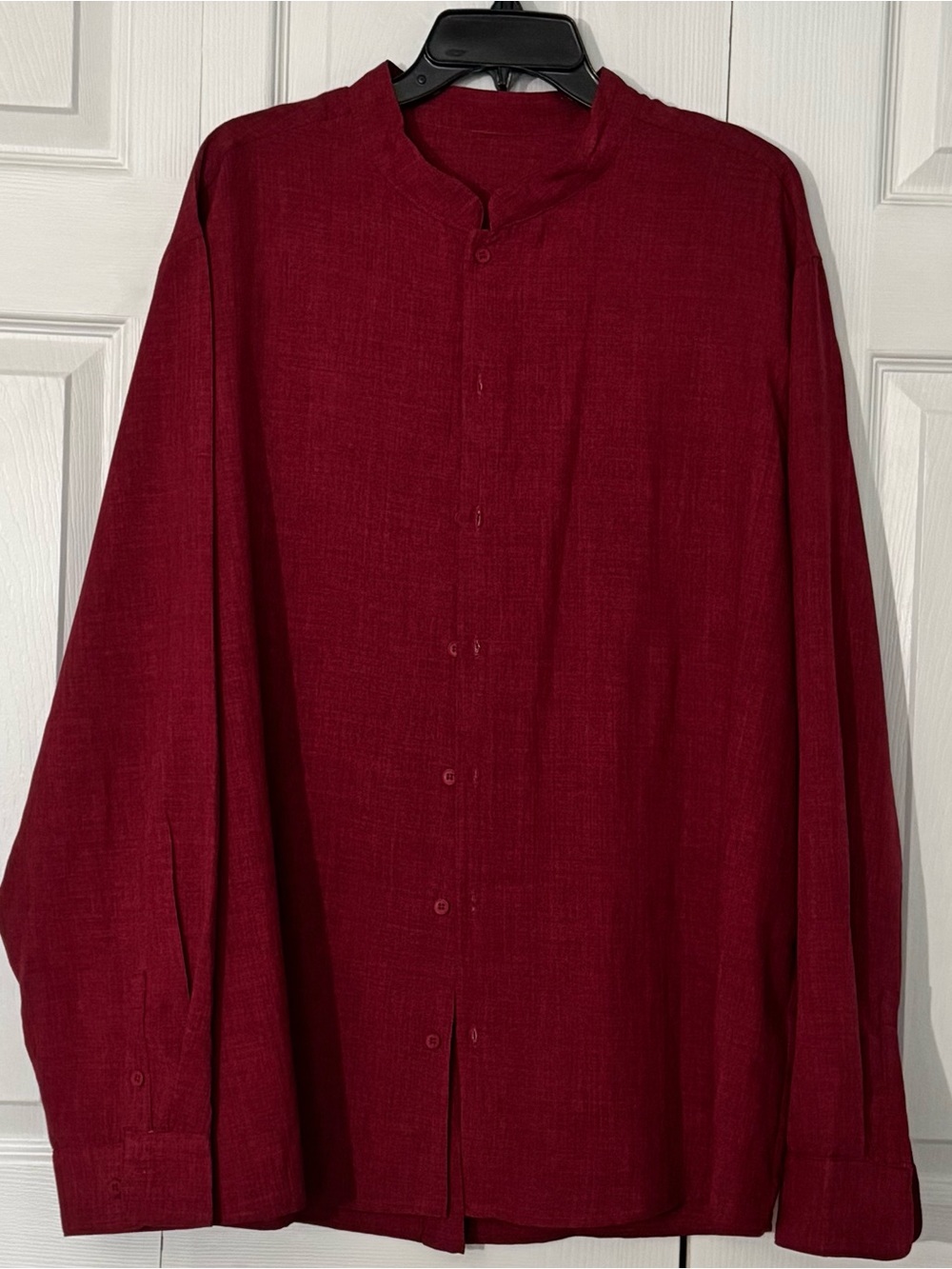 Sleek Cranberry Mandarin Collar Button Up Shirt Minimalist Banded Grandad XXL
